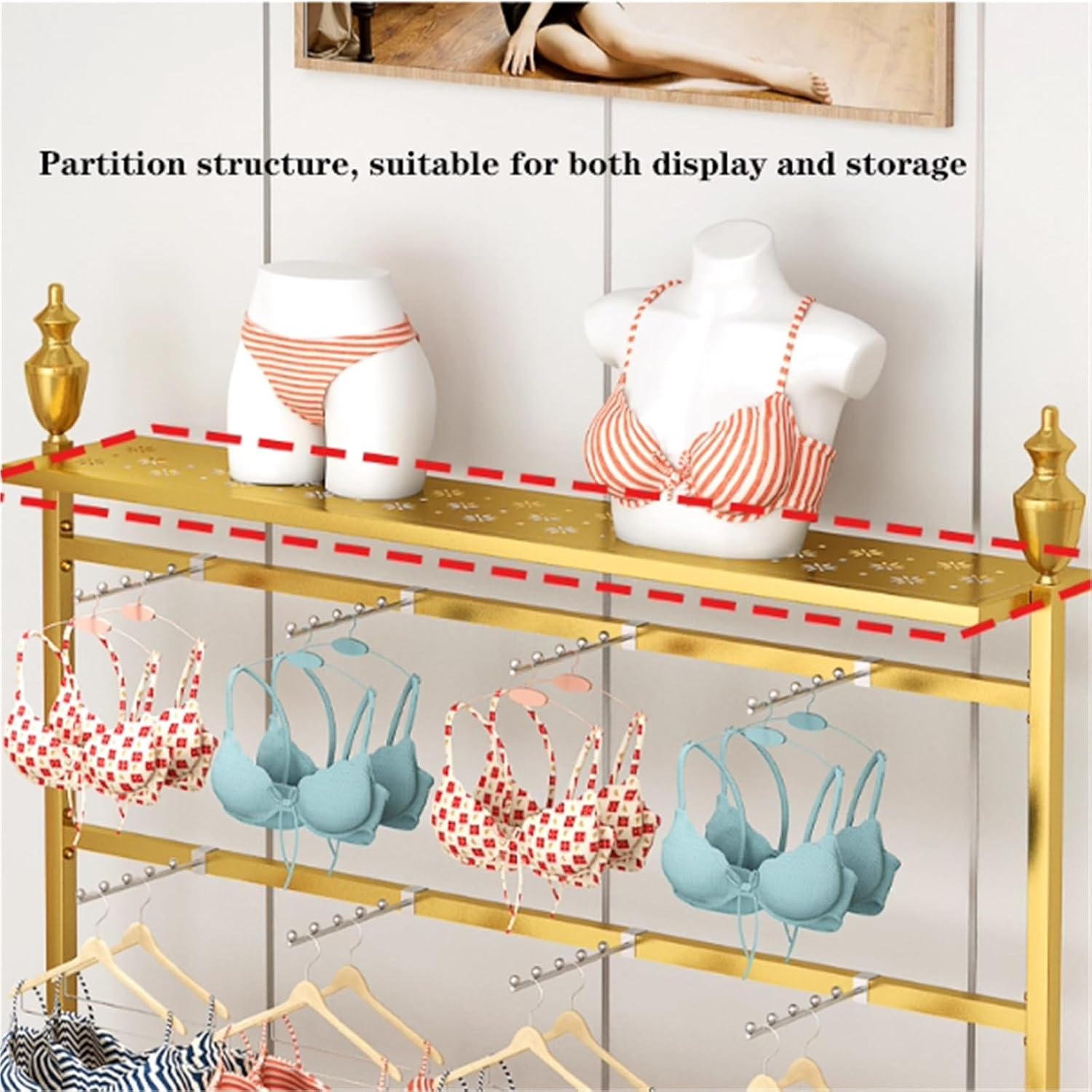 3 Tier Freestanding Lingerie Garment Rack, Metals, Underwear Display Stand, Commercial Shelves Clothes Rod, for Lingerie Socks Bra Panties Scarves,(Black,100 * 40 * 155cm)