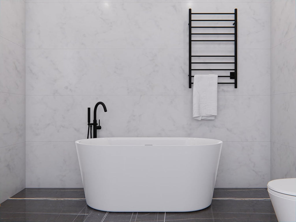 ANZZI Freestanding Acrylic Glossy White Deep Soaker Tub - 59' x 29' x 22' - 79 Gallons - Pre-plumbed, Overflow & Drain Included