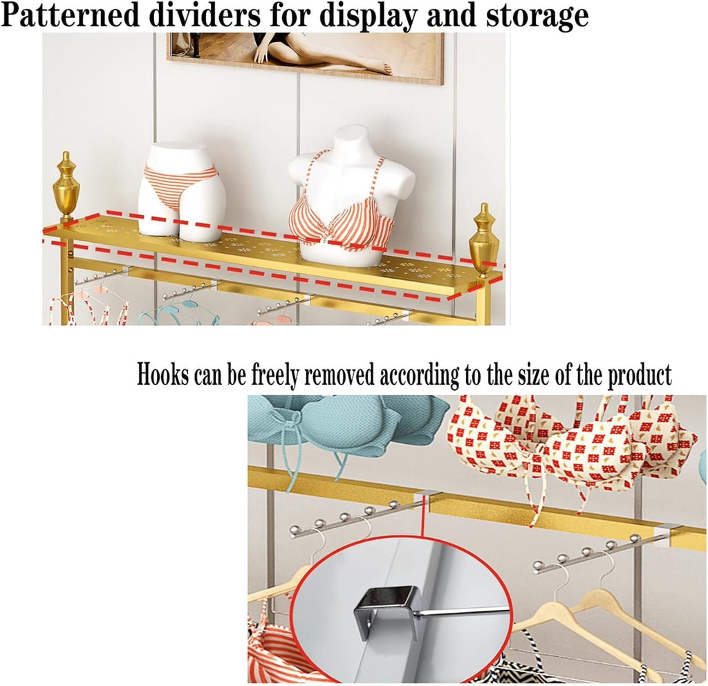 Clothing Store Garment Rack Floor-Standing Underwear Display Stands, Clothing Store Commercial Shelves, Freestanding Clothing Store Boutiques Retail Double Sided Met,White-120x40x155CM