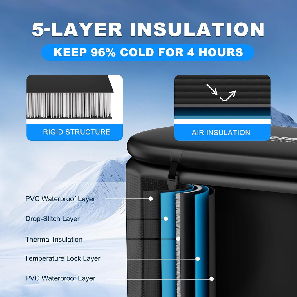 AS ColdPlunge XXL 216 Gallon Ice Bath Tub for Cold Plunge, Inflatable PVC Cold Plunge Tub with Insulated Lid, Chiller-Compatible Full-Body Cold Therapy Tub for Indoor & Outdoor Use