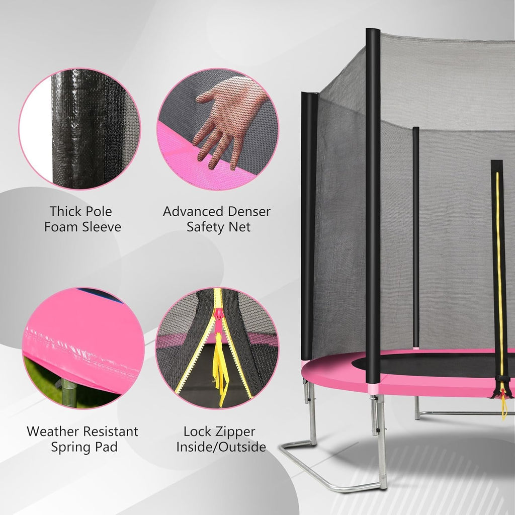 1500LBS 10FT 12FT 14FT 15FT 16FT Trampoline with LED Lights, Sprinkler, Music Speaker and Socks, ASTM Approved Outdoor Trampoline for Kids and Adults, Backyard Trampolines with Net Enclosure