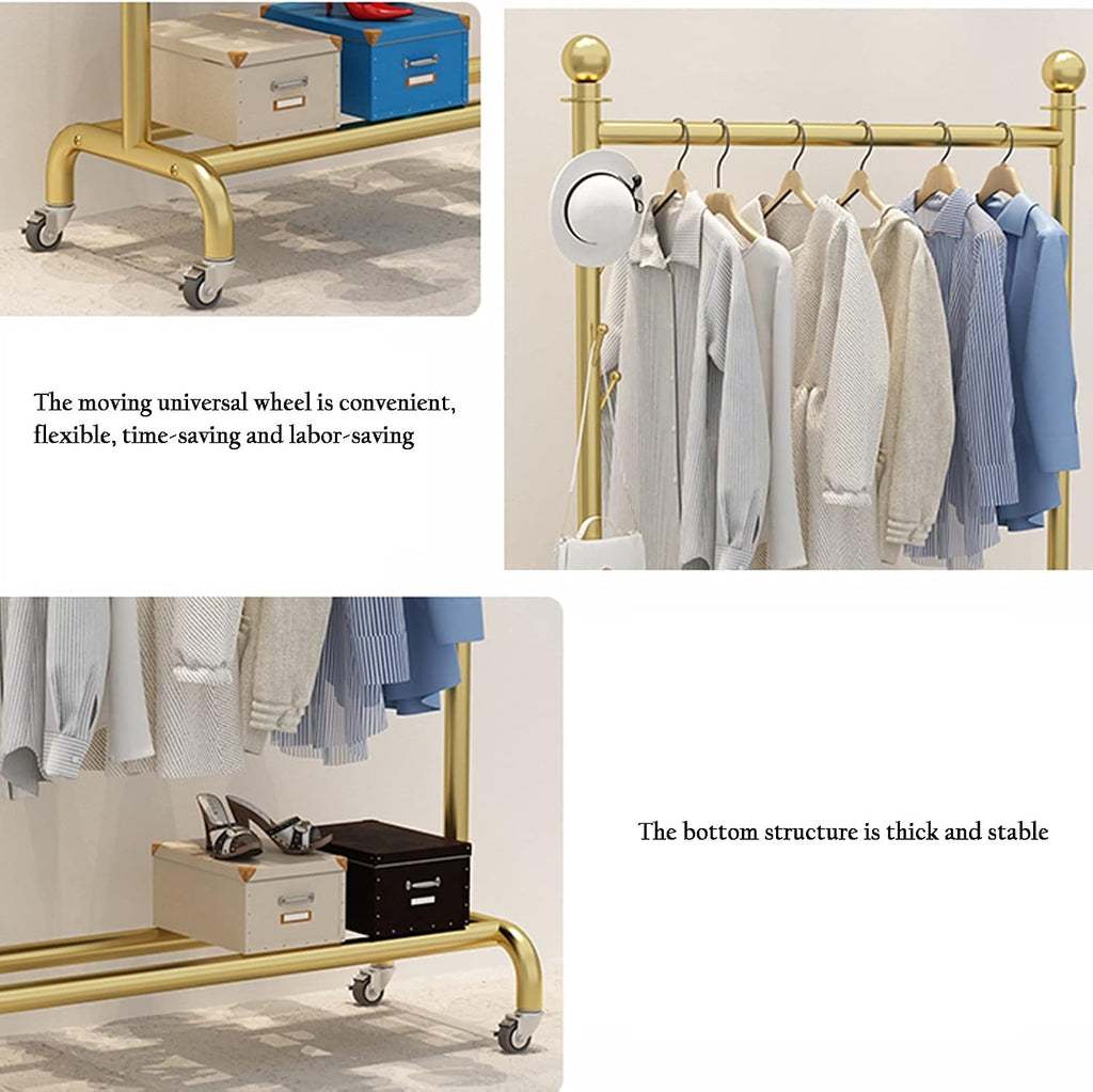 Garment Rack with Wheels & Shelf - Stylish Coat Rack for Bedroom, Living Room & Retail Display - Convenient Storage Solution