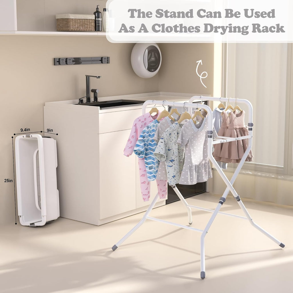 iNeibo Collapsible Baby Bathtub with Stand and Soft Infant Cushion - Suitable for 0-36 Months Toddlers - Back Pain Saving Design