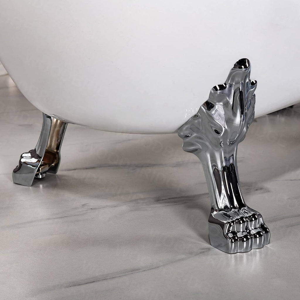 WOODBRIDGE 59' Heavy Duty Acrylic Slipper Clawfoot Bath Tub with Chrome Feet + Chrome Drain &Overflow