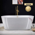 WOODBRIDGE 67' Acrylic Freestanding Bathtub Contemporary Soaking White Tub with Brushed Gold Overflow and Drain，B0013 -BG-Drain &O