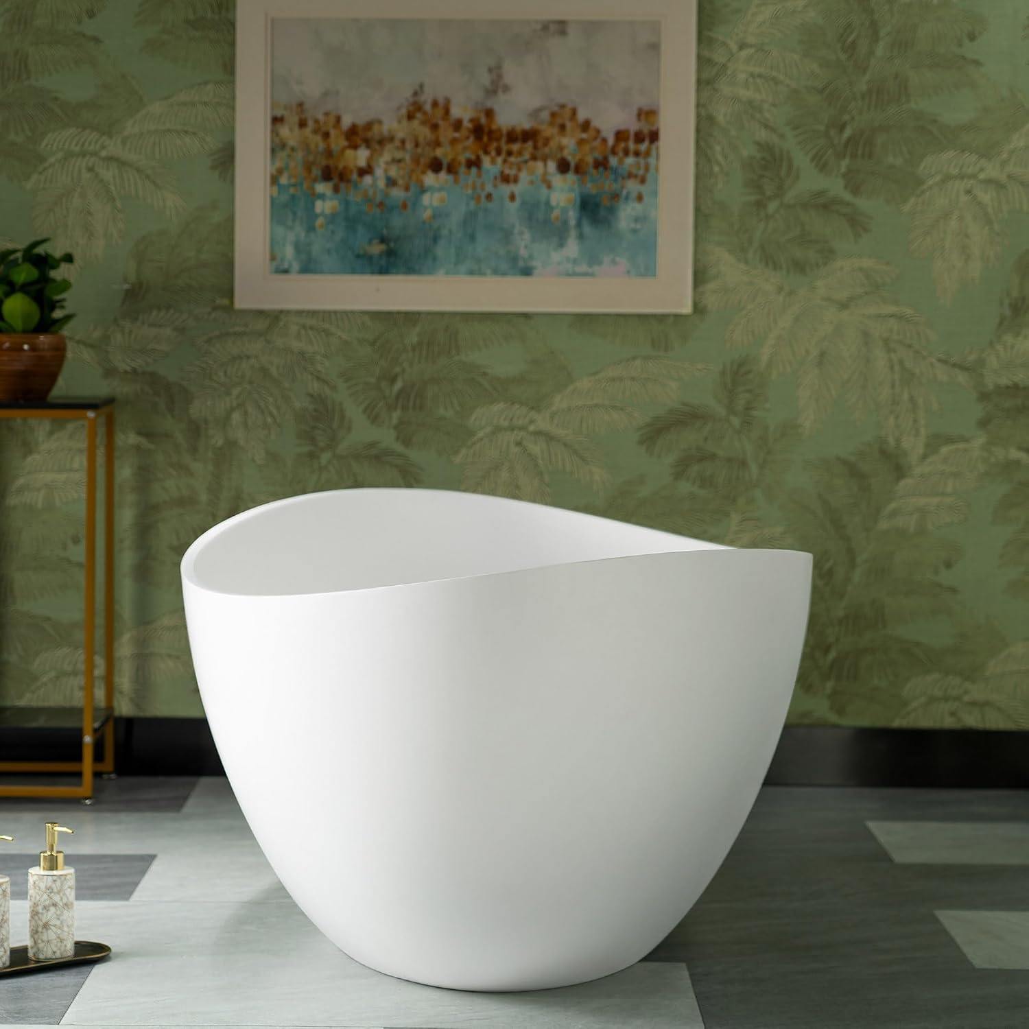 WOODBRIDGE 63' L x 35-3/8' W Luxury Contemporary Solid Surface Stone Resin Freestanding Bathtub in Matte White