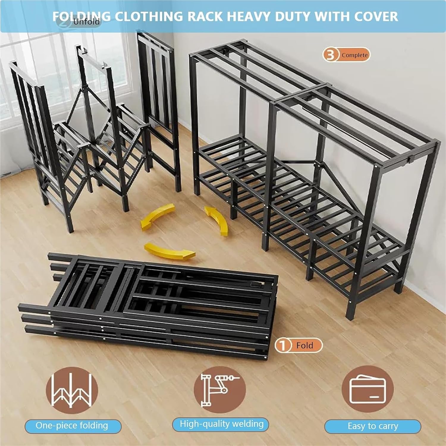 Foldable Covered Clothes Rack,Heavy Duty Portable Closet with Cover 1200lbs,for Hanging, Wardrobe Closet System Freestanding Coat Storage Garment Racks Enclosed with Independent Area`(152X52X172CM)