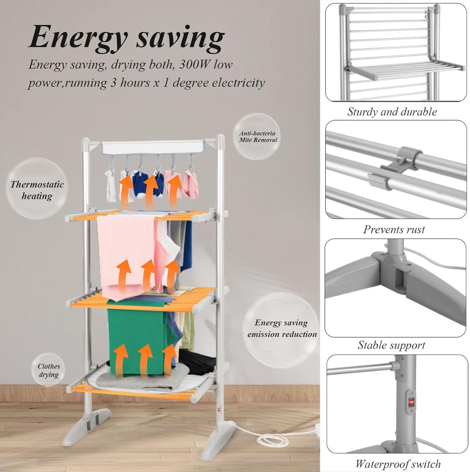Folding Electric Heated Clothes Drying Rack,Free Standing Laundry Drying Rack,Collapsible Heating Garment Dryer Towel Rail Space Saving for Home Indoor Outdoor