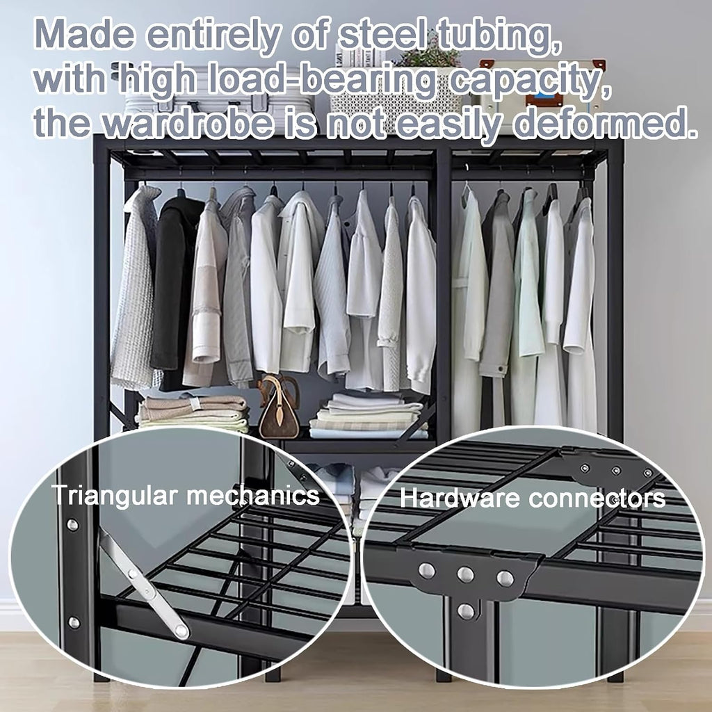 67 in Heavy Duty Wardrobe Foldable with Cover, Clothes Rack for Hanging Clothes Portable Closet Garment Racks for Bedroom(Pink,51.2x17.7x66.9in)