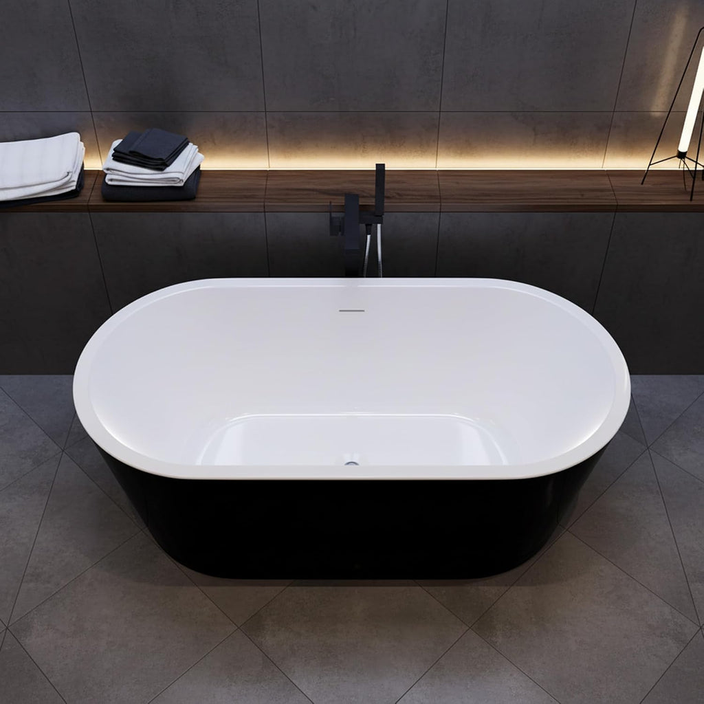 ANZZI Chand 59 in. Acrylic Flatbottom Freestanding Bathtub in Black/White, FT-AZ098-59BK