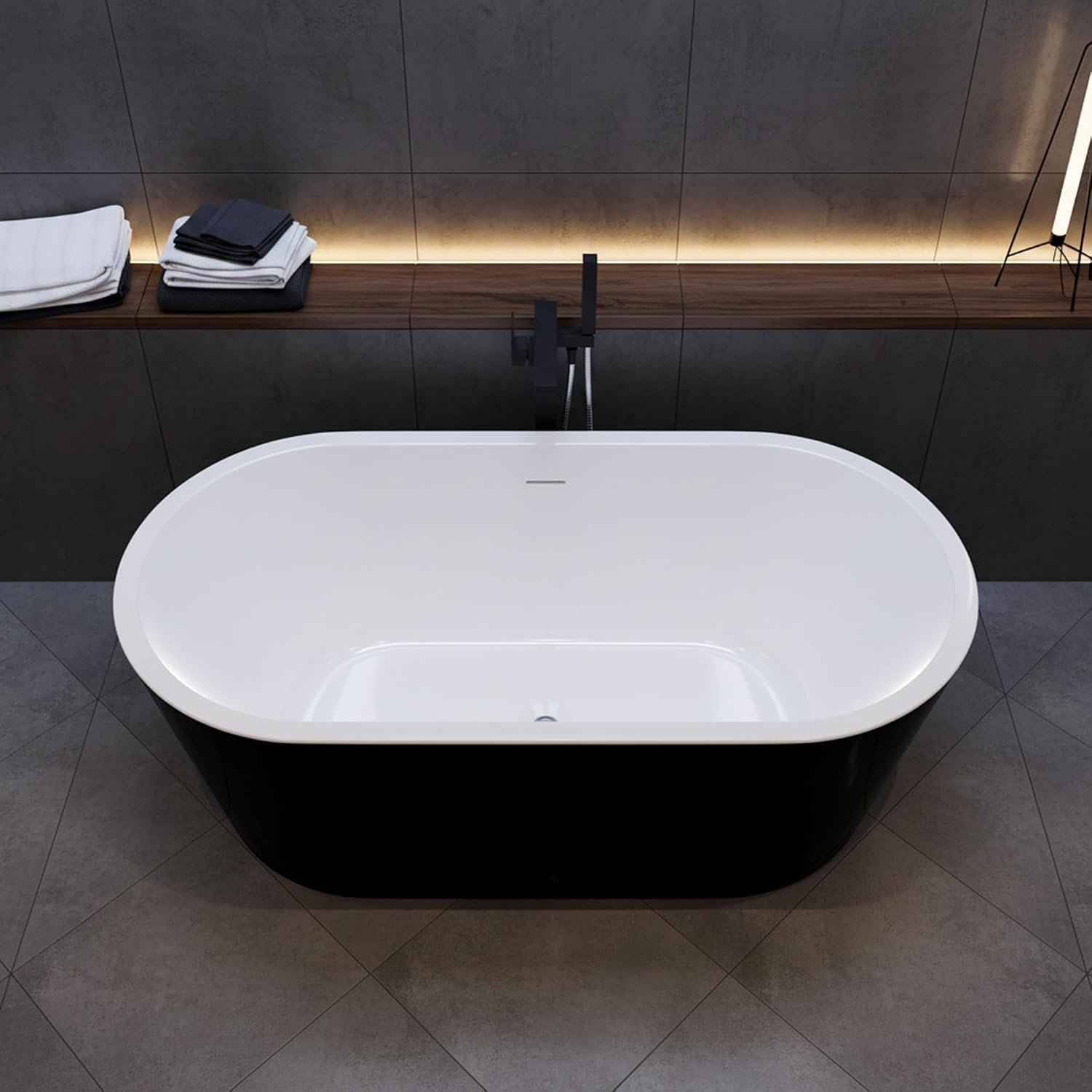 ANZZI Chand 59 in. Acrylic Flatbottom Freestanding Bathtub in Black/White, FT-AZ098-59BK