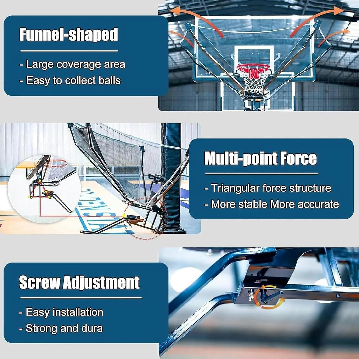 Metal Basketball Rebounder with High-Density Mesh - Heavy Duty 180° Rotating Return Chute, Impact-Resistant Foldable Net, Fits Indoor/Outdoor Hoops