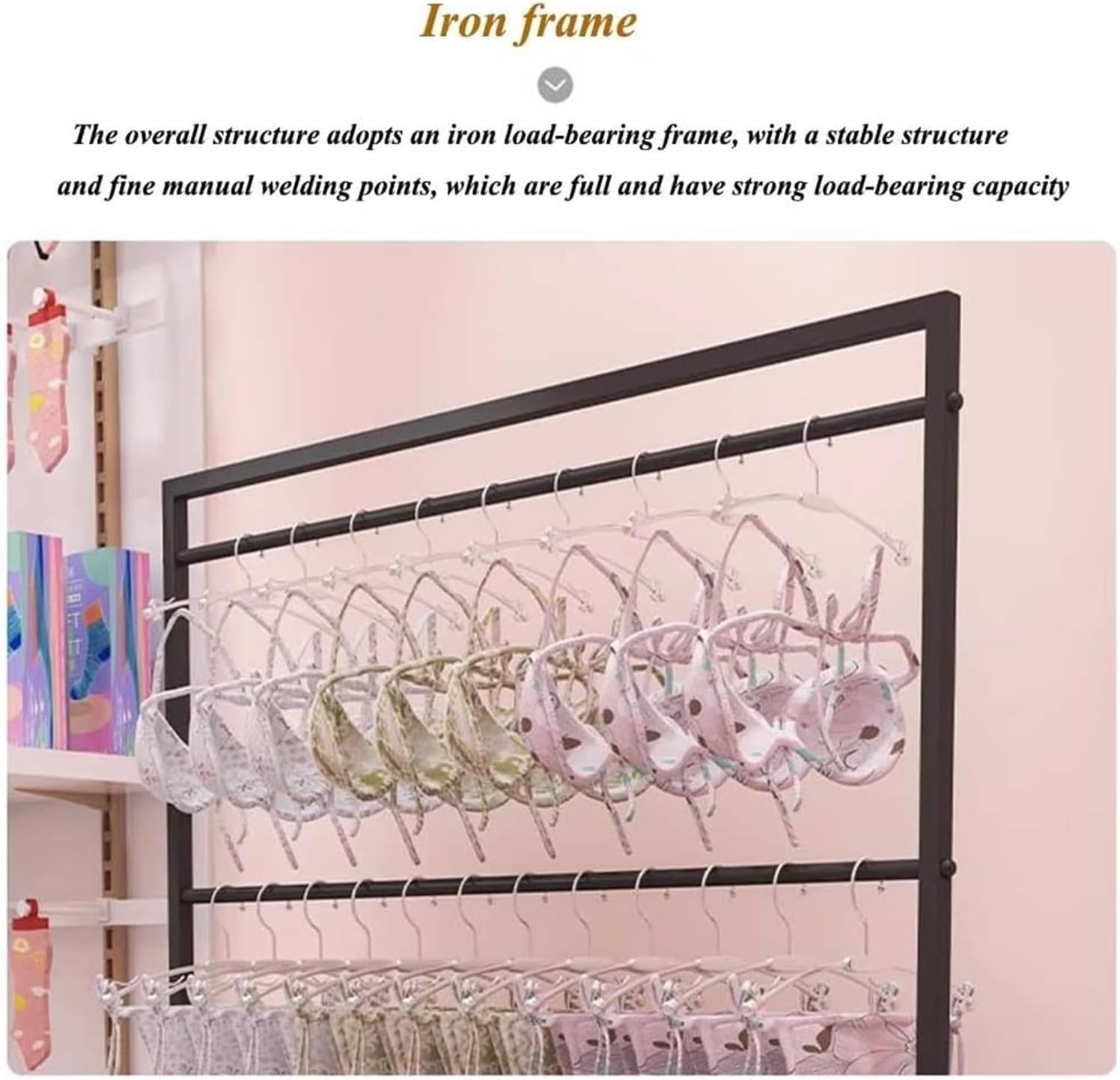 Clothes Rail Garment Rack Clothing Store Underwear Rack, Retail Store Panty Shorts Bra Display Stand With 3-Tier Shelves Floor-standing Garment Hanger Organizer For Boutique Mall Exhibition ( Color :