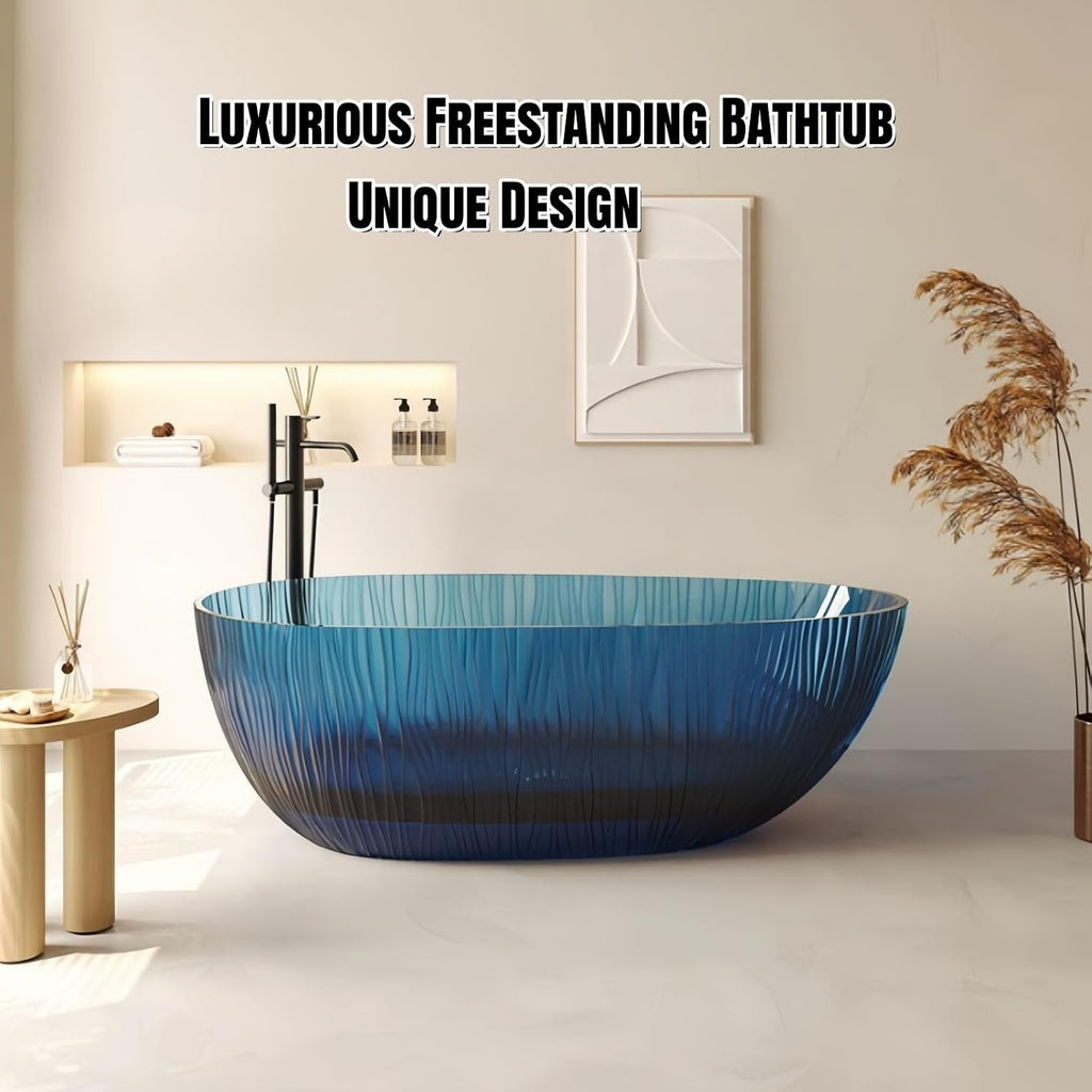 67' Edeyeu Freestanding Bathtub - Shaped Solid Surface Bathtub With Ripple Lines, Extra Deep Soaking Tub, Free Standing Stand Alone Tub With Heat Retention For Modern Bathroom Spa Desig Green A