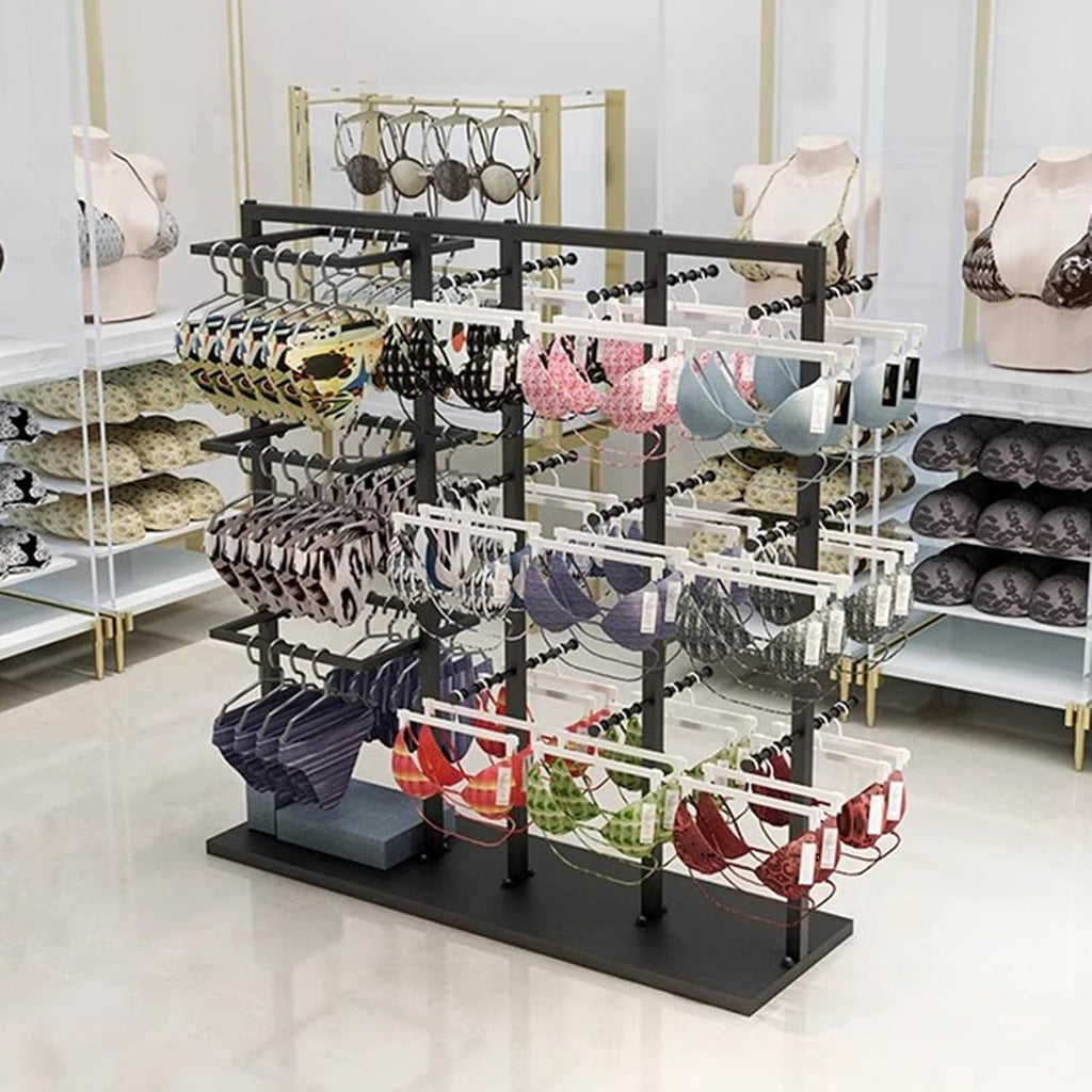 Customize what you need Freestanding Clothing Store Organizer Rack, Underwear Rack, Retail Store Scarf Panty Shorts Bra Hijab Silk Shawl Display Stand for Bouti(Black a 130X40X130CM)
