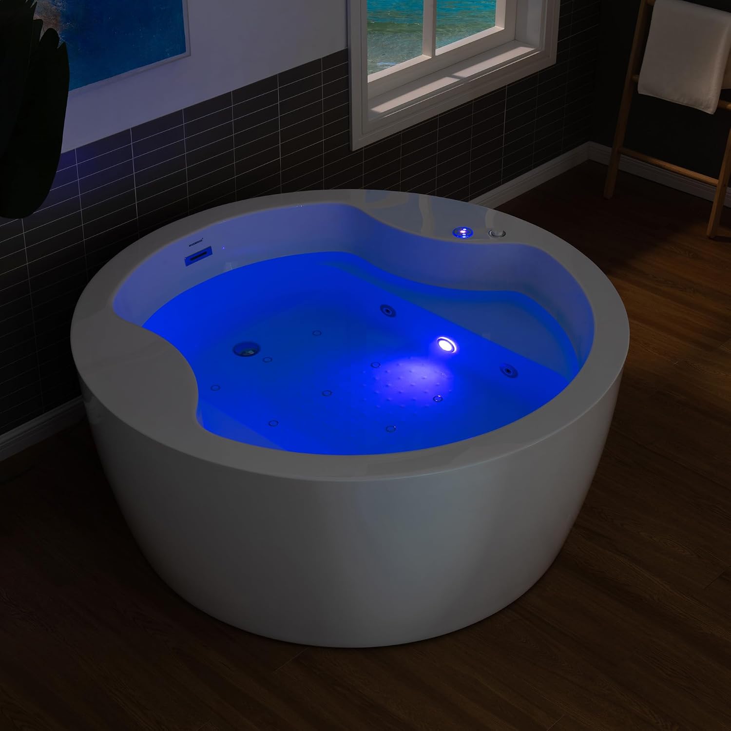 WOODBRIDGE Spacious 59' Whirlpool and Air Bath Heated Soaking Tub with Adjustable Speed Air Blower, LED Control Panel, Integrated Seat, BJ061