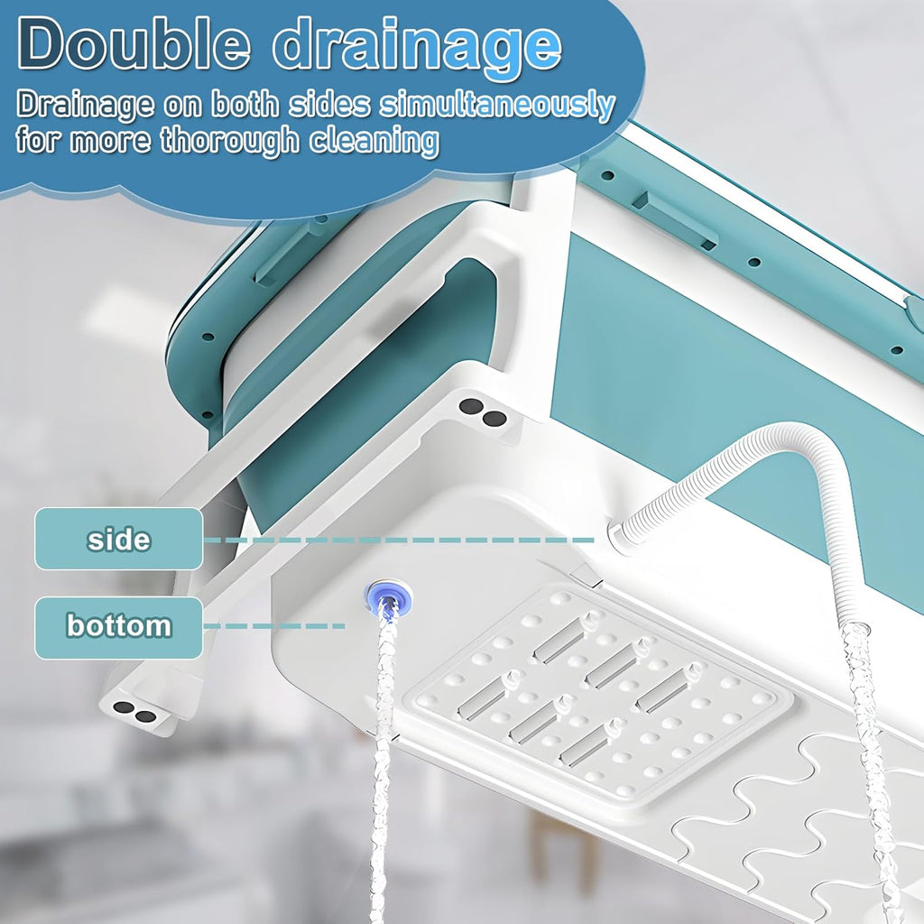 51 Inch Foldable Bathtub for Adults, Large Portable Tub for Shower, Effortless Collapsible Bathtub Adult for Spacious Bathrooms & Outdoor Use, Ideal for Ice Baths & Hot Baths (Blue-Green, 51 Inch)