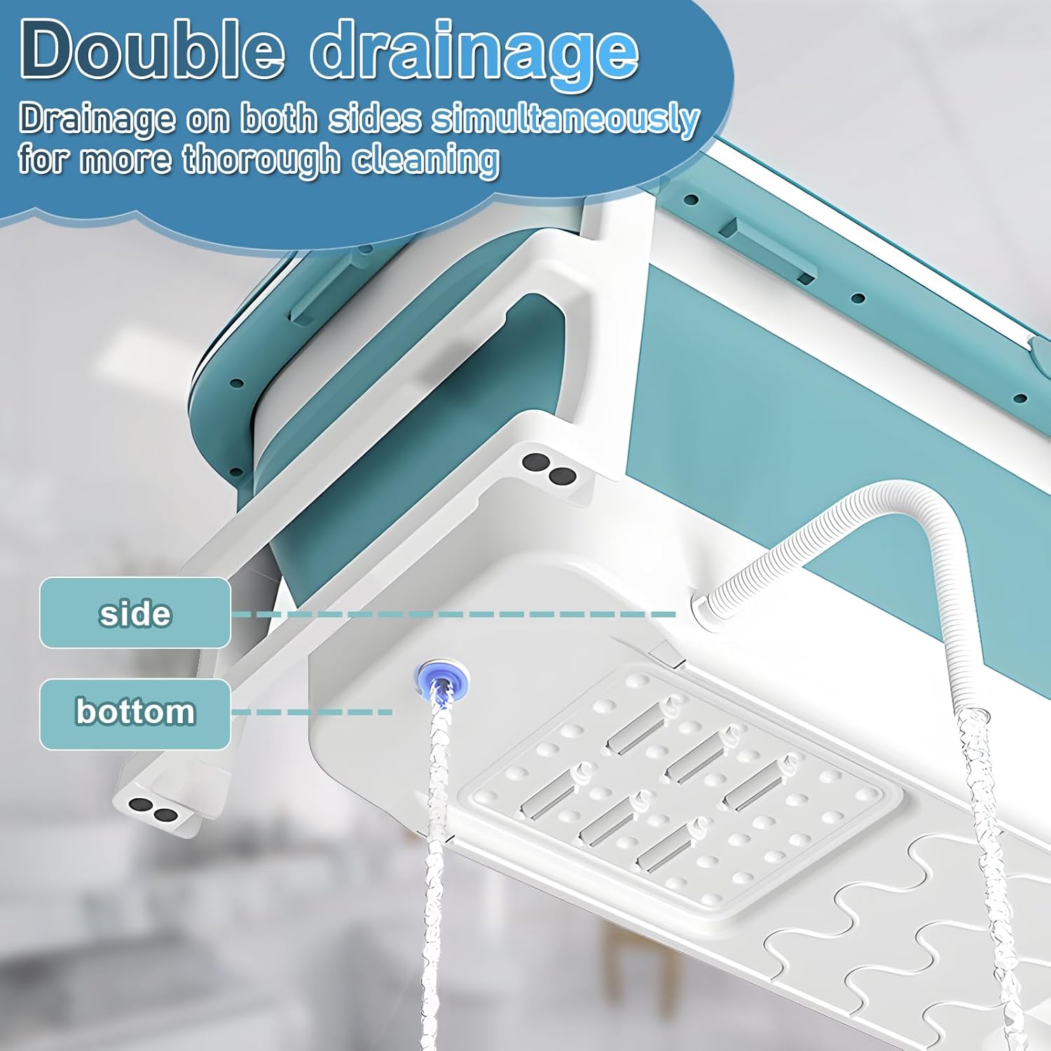 51 Inch Foldable Bathtub for Adults, Large Portable Tub for Shower, Effortless Collapsible Bathtub Adult for Spacious Bathrooms & Outdoor Use, Ideal for Ice Baths & Hot Baths (Blue-Green, 51 Inch)
