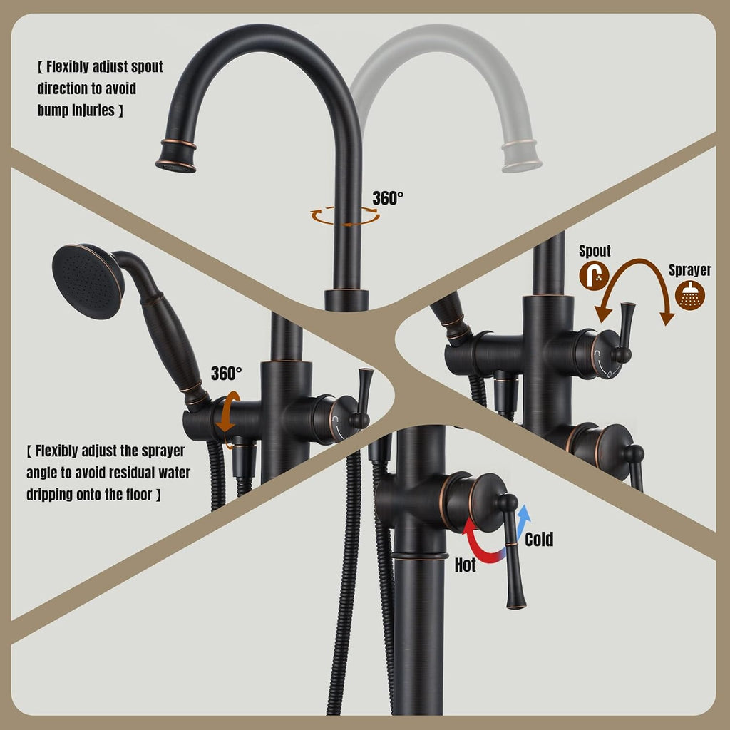 Free Standing Tub Faucet, Antique, Oil Rubbed Bronze (B2311-ORB) | H59-1 Premium Solid Brass, High Flow 6.6 GPM, Elegant & Vintage Styling