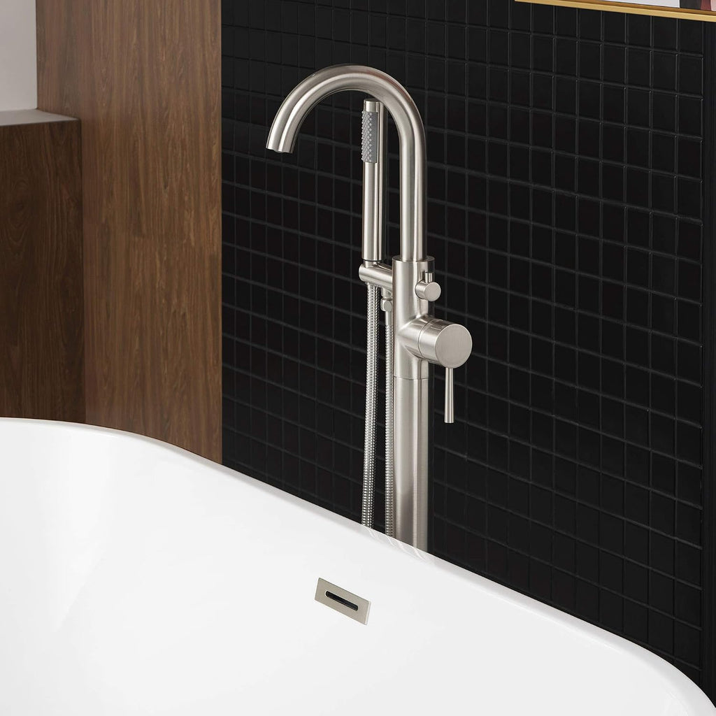 Woodbridge F0001 BN Freestanding Tub Filler Bathtub Brushed Nickel Floor Mount Brass Bathroom Faucets with Hand Shower