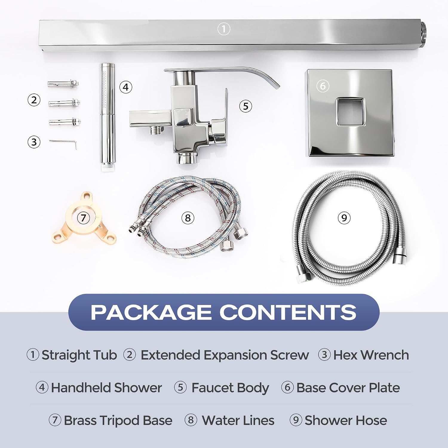 Waterfall Freestanding Bathtub Faucet, Floor Mount Bathroom Tub Filler Shower Faucets with Handheld Sprayer, Chrome