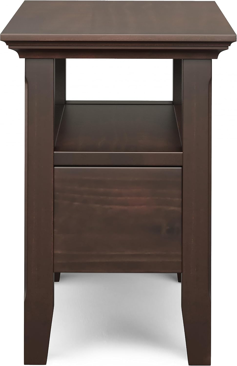SIMPLIHOME Acadian Narrow Side Table - 14 inch Wide Solid Wood Rectangular End Table with Drawer and Open Shelf in Brunette Brown, Transitional Nightstand or Lamp Stand for Living Room or Bedroom