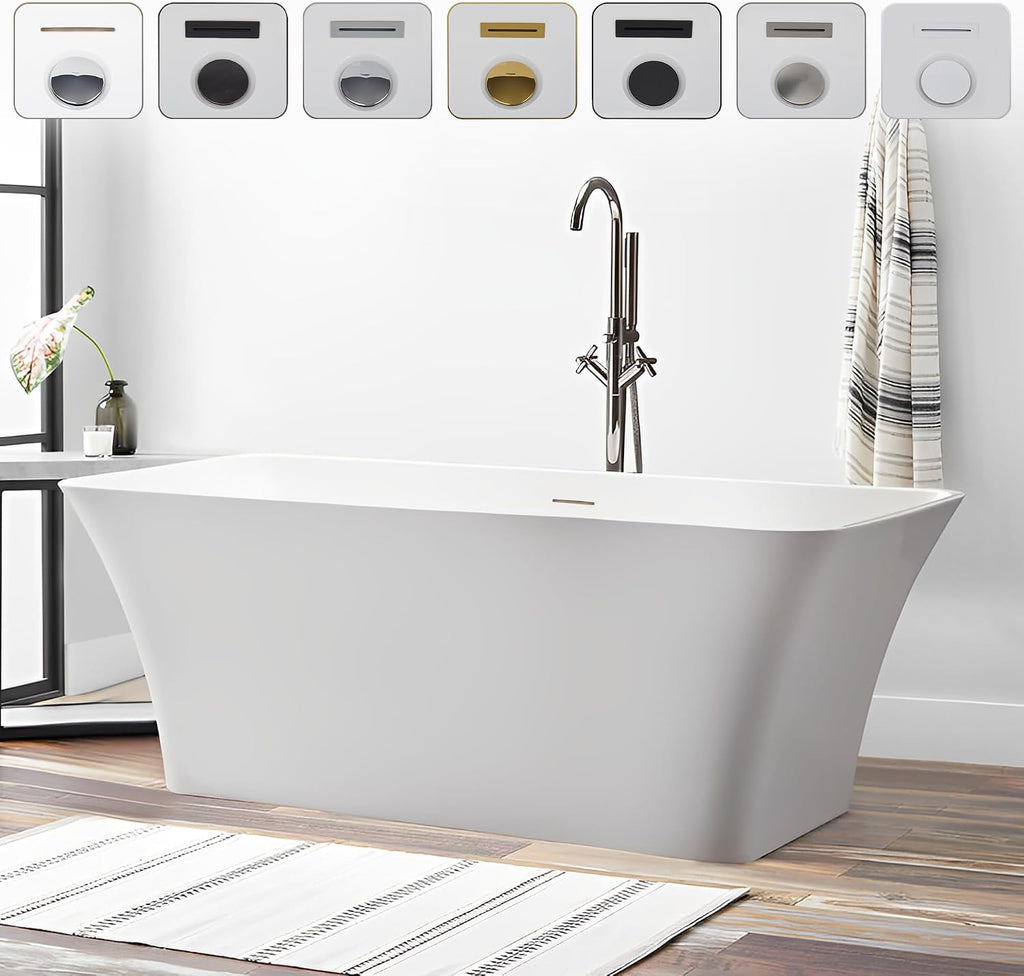 Vanity Art 67 X 29 Inch White Acrylic Freestanding Bathtub | Contemporary Design Soaking Tub with Pop-up Drain and Slotted Overflow Included, UPC Certified VA6820-IO