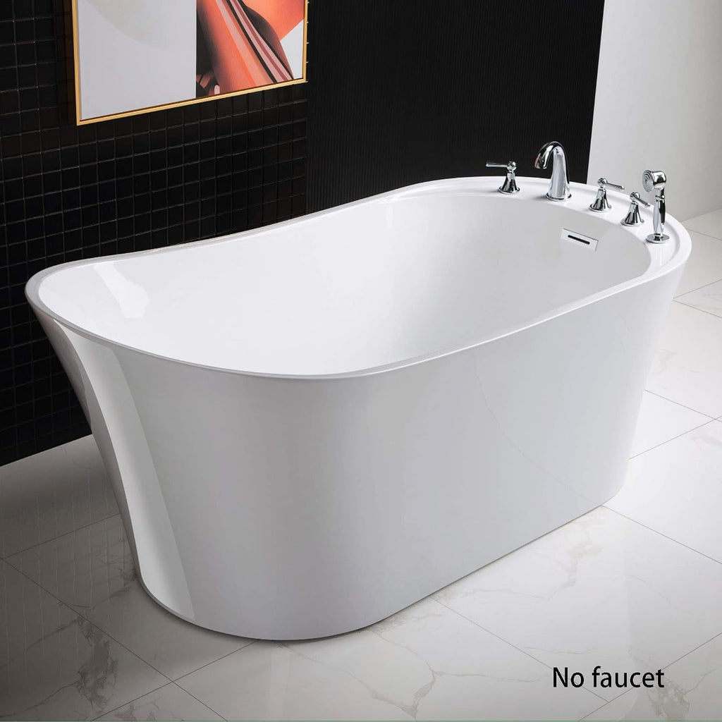 WOODBRIDGE 59' Acrylic Freestanding Bathtub Contemporary Soaking Tub with Chrome Overflow and Drain BTA0083-C,White