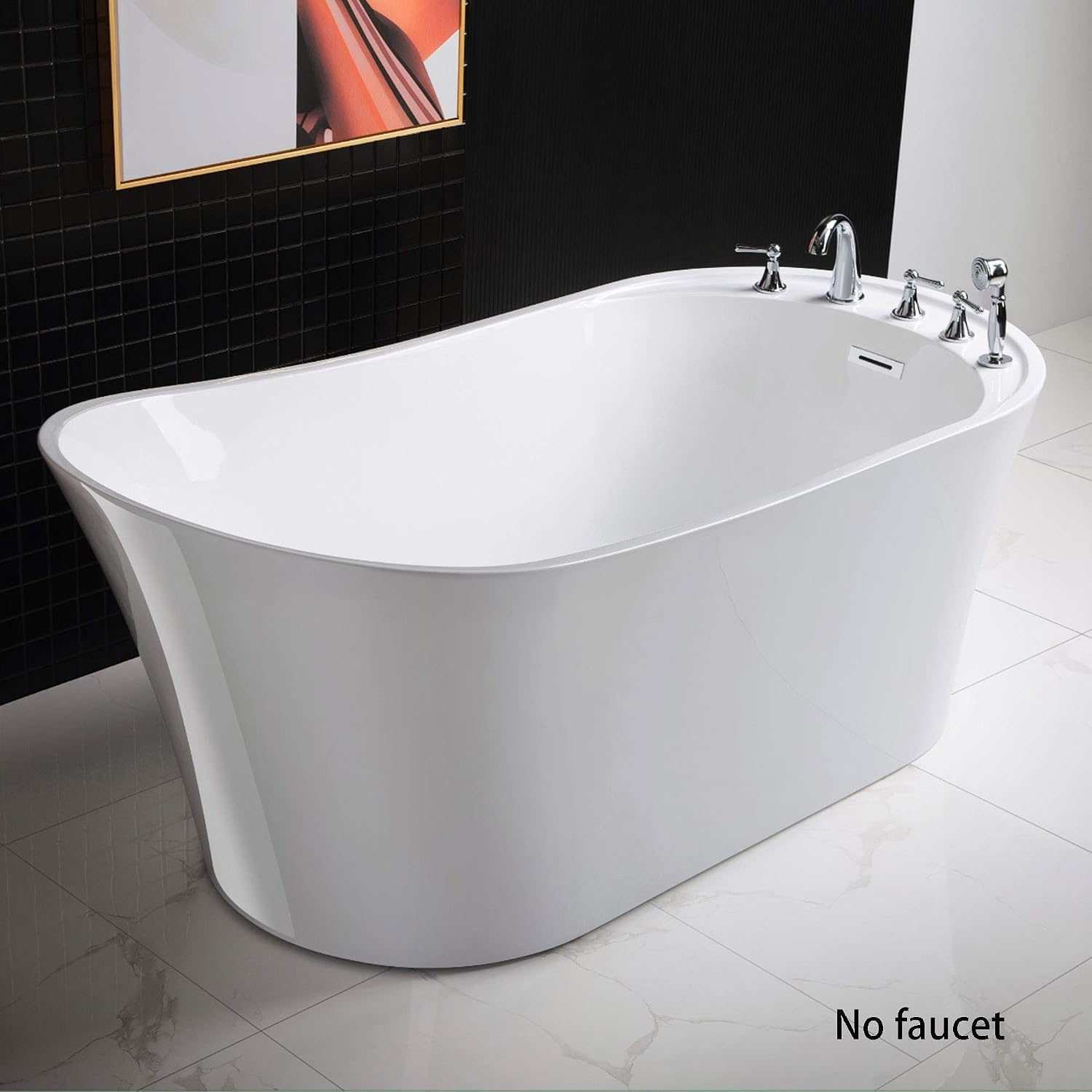 WOODBRIDGE 59' Acrylic Freestanding Bathtub Contemporary Soaking Tub with Chrome Overflow and Drain BTA0083-C,White