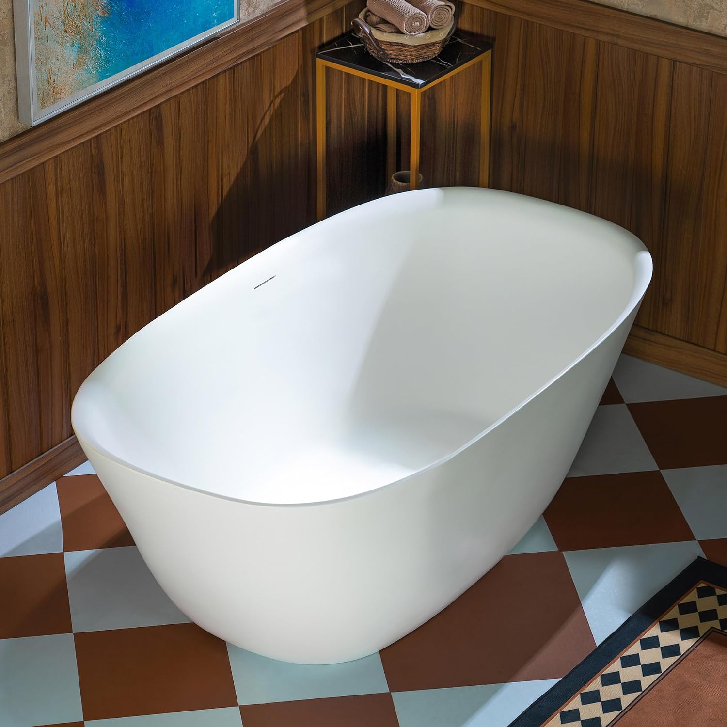 WOODBRIDGE 55 in. x 31.5 in. Stone Resin Luxury Contemporary Solid Surface Freestanding Bathtub in Matte White