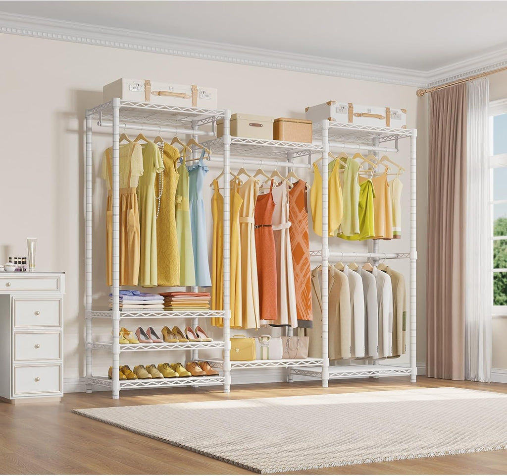 VIPEK V5 Portable Closet Wardrobe Heavy Duty Clothes Rack, Freestanding Clothing Racks with 4 Hang Rods & 8 Shelves, Adjustable Custom Closet Racks, 68.9' L x 15.7' W x 76.4' H, Max Load 890LBS, White