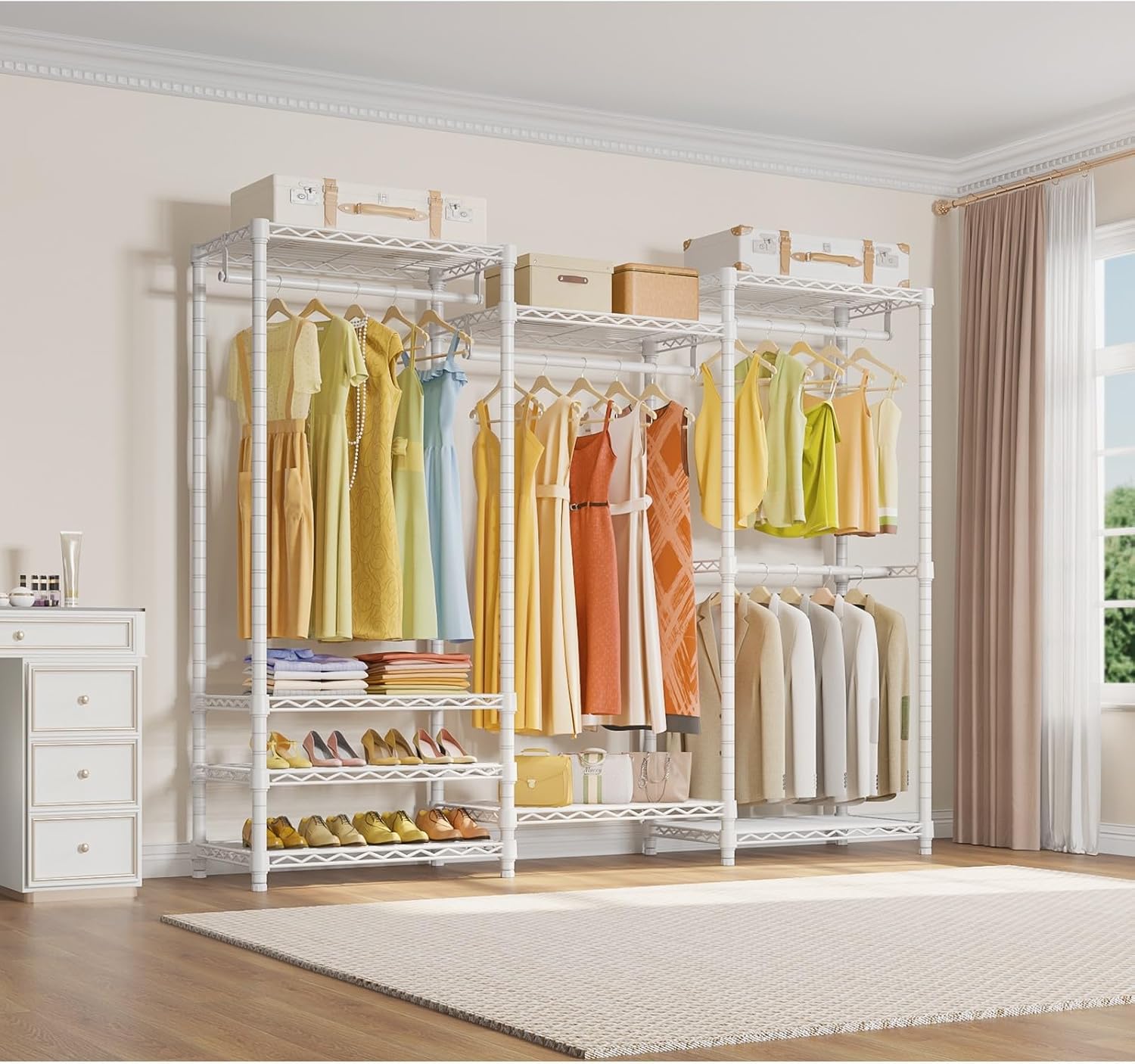 VIPEK V5 Portable Closet Wardrobe Heavy Duty Clothes Rack, Freestanding Clothing Racks with 4 Hang Rods & 8 Shelves, Adjustable Custom Closet Racks, 68.9' L x 15.7' W x 76.4' H, Max Load 890LBS, White