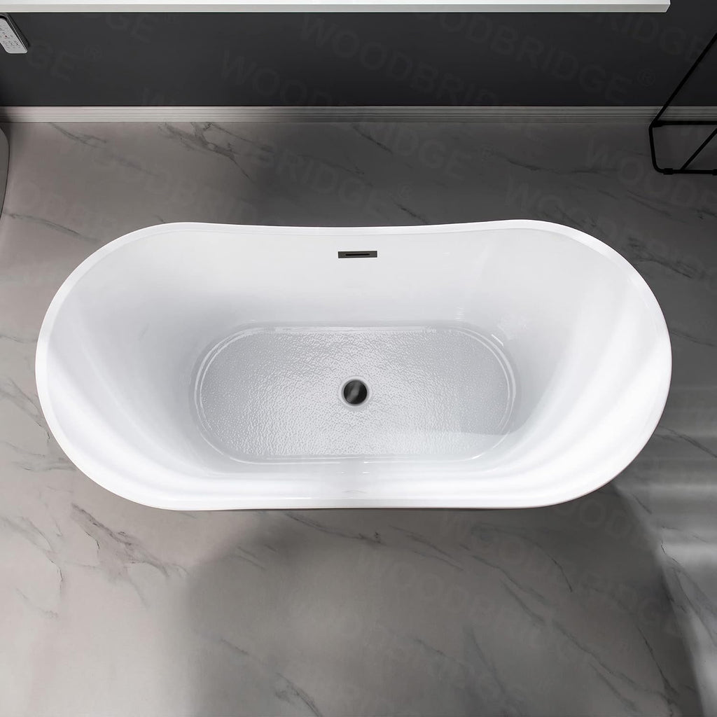 WOODBRIDGE 59' Acrylic Freestanding Bathtub Contemporary Soaking Tub, Black Acrylic(Matte Black Drain/Overflow),BTA1816-MB