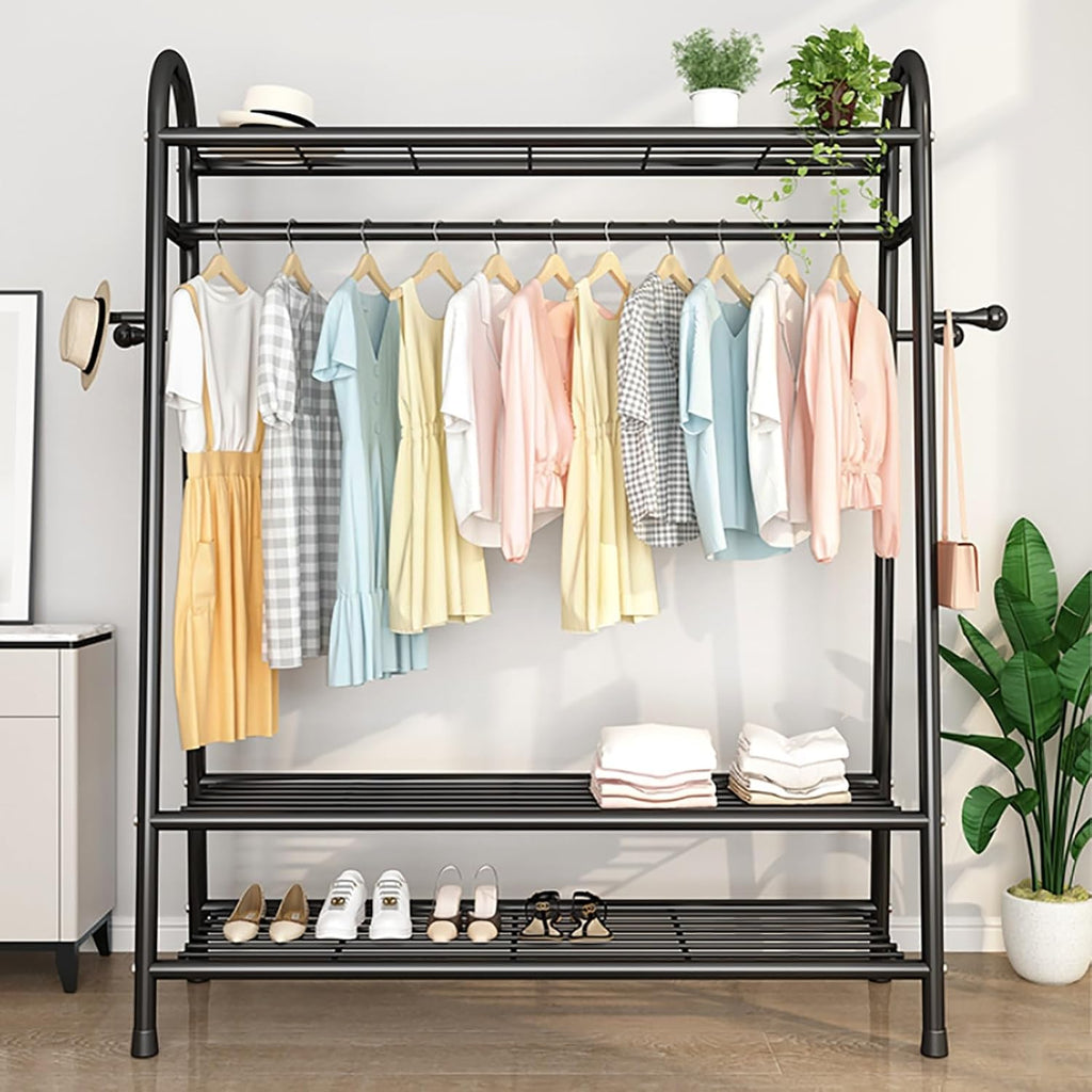 Heavy-Duty Metal Clothes Rack,Garment Rack With Storage Shelves And Coat/Hat Hooks,Freestanding Clothing Racks For Hanging Clothes,Black/White(Black,85cm(33.4in))