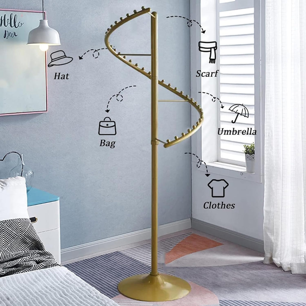 Heavy Duty Garment Rack Spiral Rotating Clothing Rack, 38 Ball Heavy Duty Clothes Displa Rack, Freestanding Metal Coat Hanger for Boutique and Bedroom, Space Saving Coat Rack, 45X180CM (Gold)