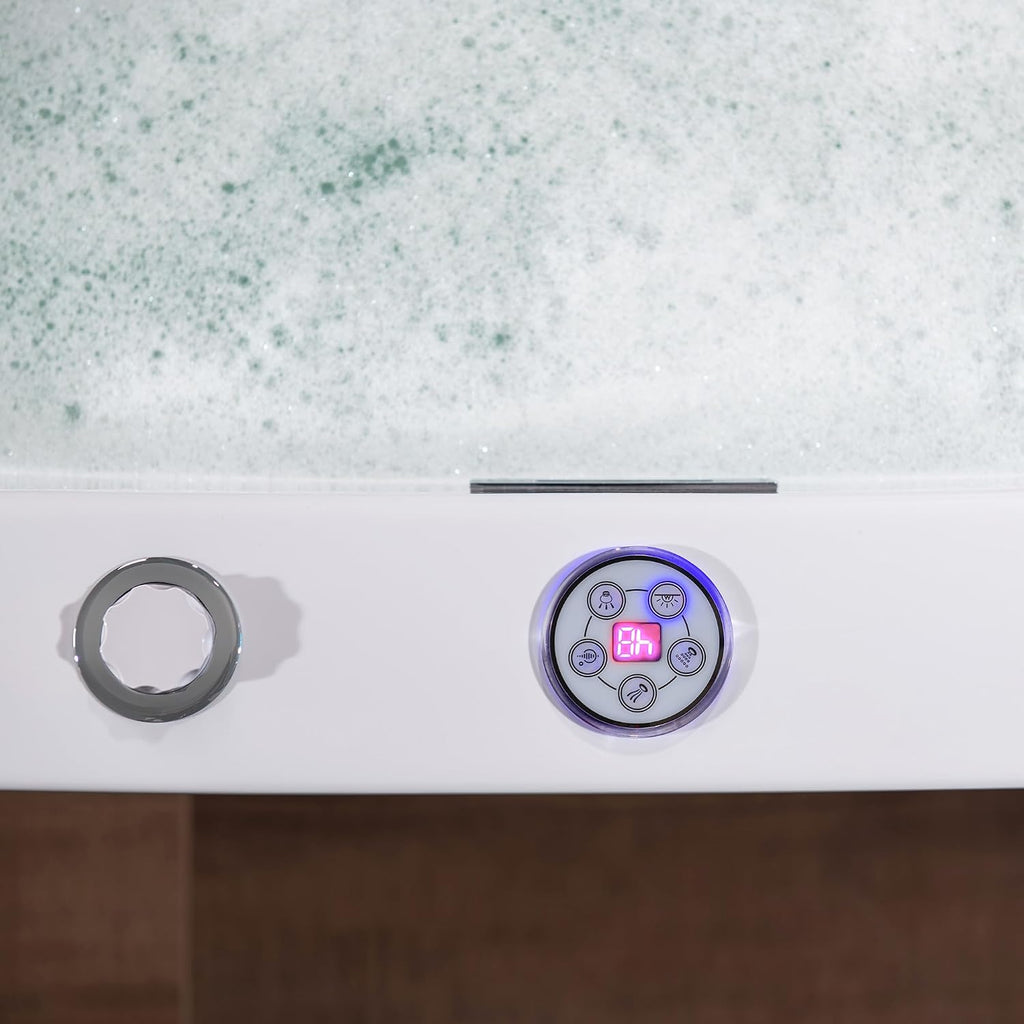 WOODBRIDGE 70-7/8'L x 47-1/4'W 2 Person Freestanding Hydrotherapy Whirlpool and Air Bath Heated Soaking Combination Massage Tub with Adjustable Speed Air Blower and Display Control Panel, B0091