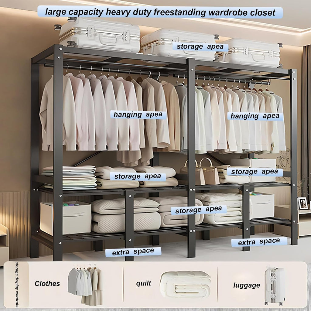 49.2in Foldable Heavy Duty Rolling Covered Metal Garment Rack on Lockable Wheels Large Capacity 360°Enclosed Portable Wardrobe Closet for Bedroom Hanging Clothes (D,Gray Cover, 125cm/49.2in)