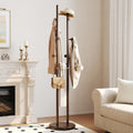 CozyDH Coat Rack Wooden Freestanding - Wood Coat Rack Freestanding Heavy Duty, Wooden Coat Stand with 6 Hooks Creative Look for Entryway, Hallway, Bedroom (Dark Walnut)