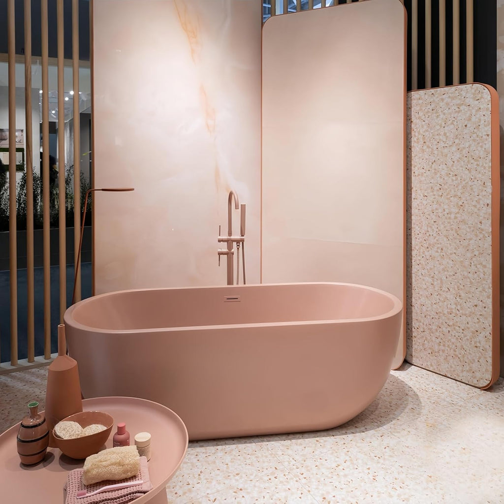 64' Edeyeu Freestanding Bathtub - Modern Soaker Tub with Elegant Aesthetic Design, Extra Deep Stand Alone Tub, with Drain, Suitable for Apartments, Villas and Hotels Pink B