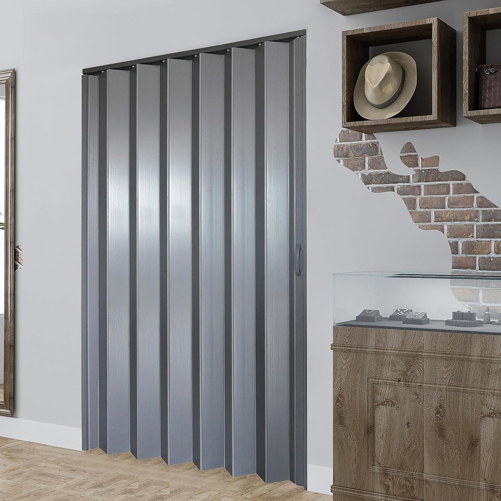 DIYHD 48X80in Interior Accordion Door for Closet & Doorway, Space Saving Foldable Closet Door, No Bottom Track, Set with Double-Sided Handles & Lock, Indoor Use Only, Folded Width 5-7/8', Grey