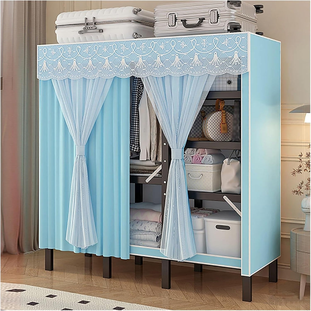 Foldable Portable Wardrobe Closet With Cover, Metal Clothes Rack, Covered Garment Rack For Hanging Clothes, Clothing Coat Storage Organizer(Blue,200cm/78.7inch)