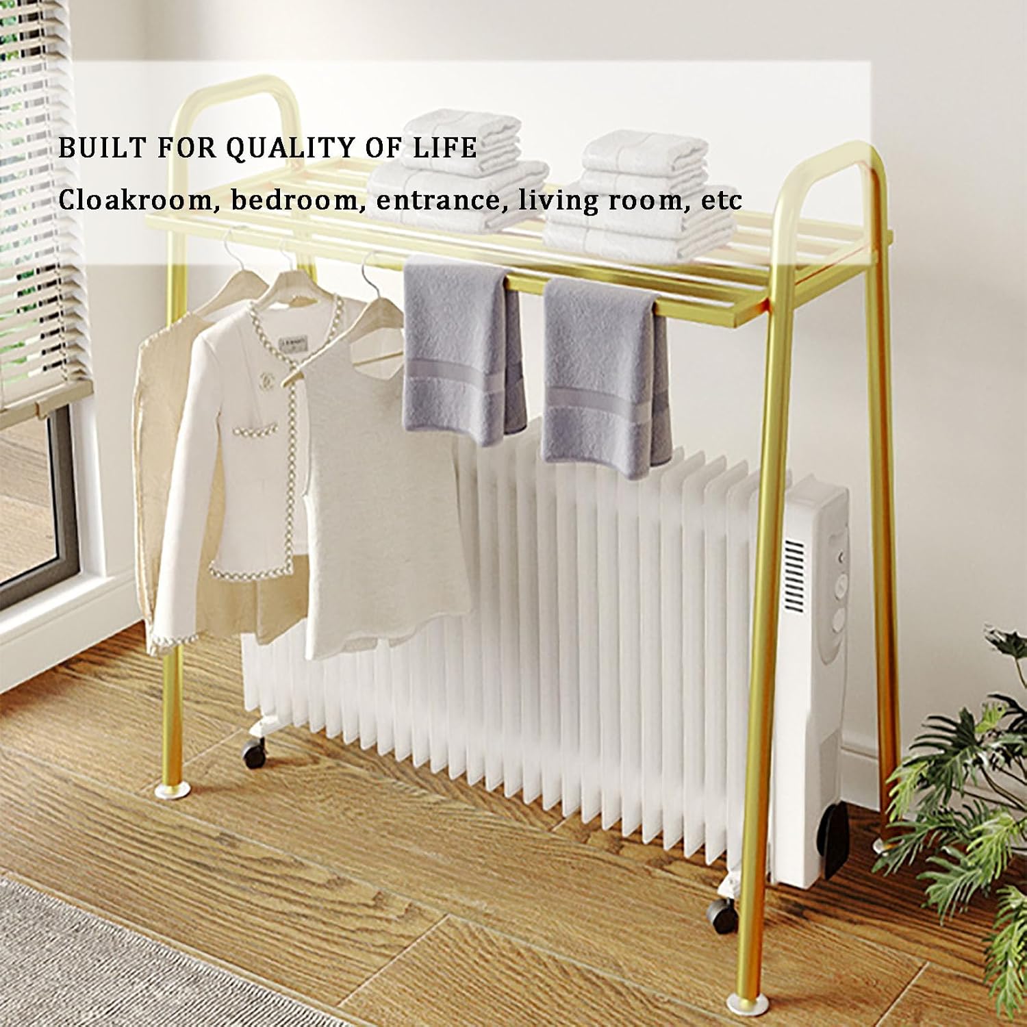 Towel Holder Metal Clothes Rail with Top Shoe Rack for Organizing Clothes and Towel Storage Freestanding Garment Rack for Bedroom Portable Clothes Organizer (100cm, d)