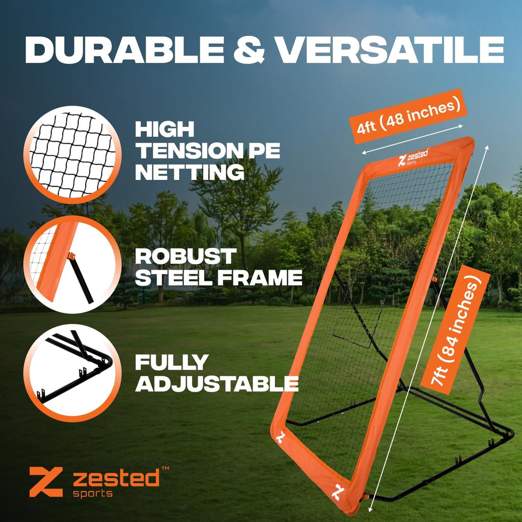 7x4 FT Multi-Sport Rebounder Net – Adjustable Training Net for Volleyball, Lacrosse, Baseball & Soccer – Heavy-Duty Steel Frame, High-Tension Net & Carry Bag for Indoor/Outdoor Practice
