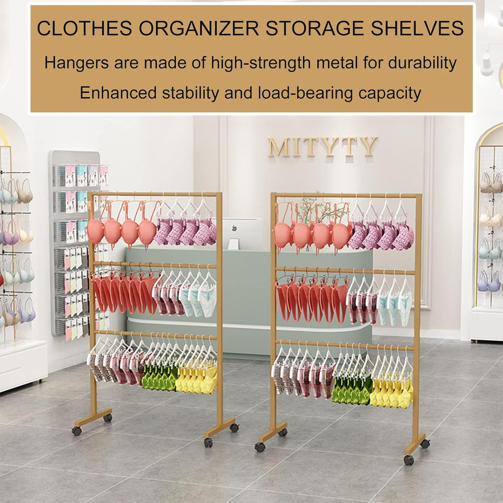 Scarf Display Rack Freestanding Metal Organizer with Wheels, 3-Tier Shelves for Bedroom/Boutique - Underwear Panty Shorts Bra Stand for Clothes White-60×40×135CM