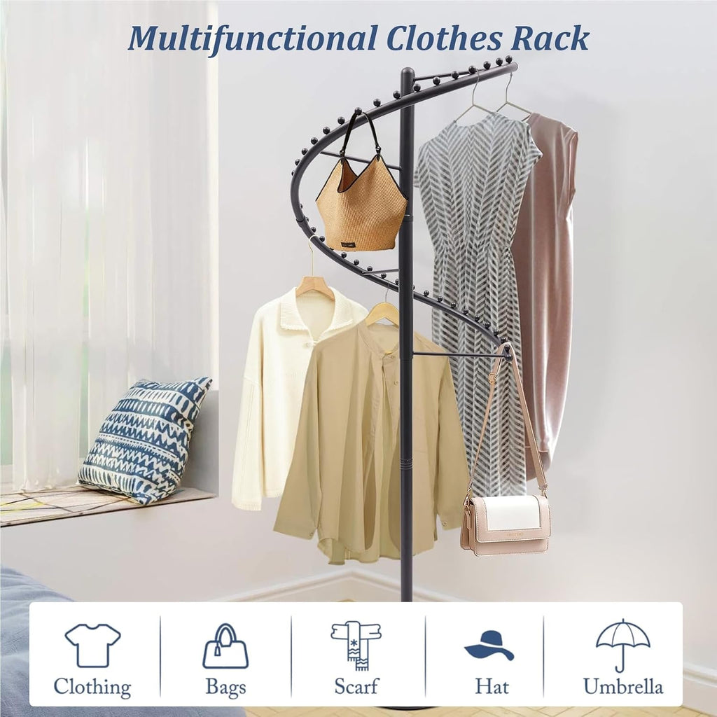 Spiral Clothing Rack 360° Rotating, Heavy-Duty Retail Garment Rack with Wide Base, Freestanding Clothes Organizer Hanger, for Bedroom, Living Room(Black)