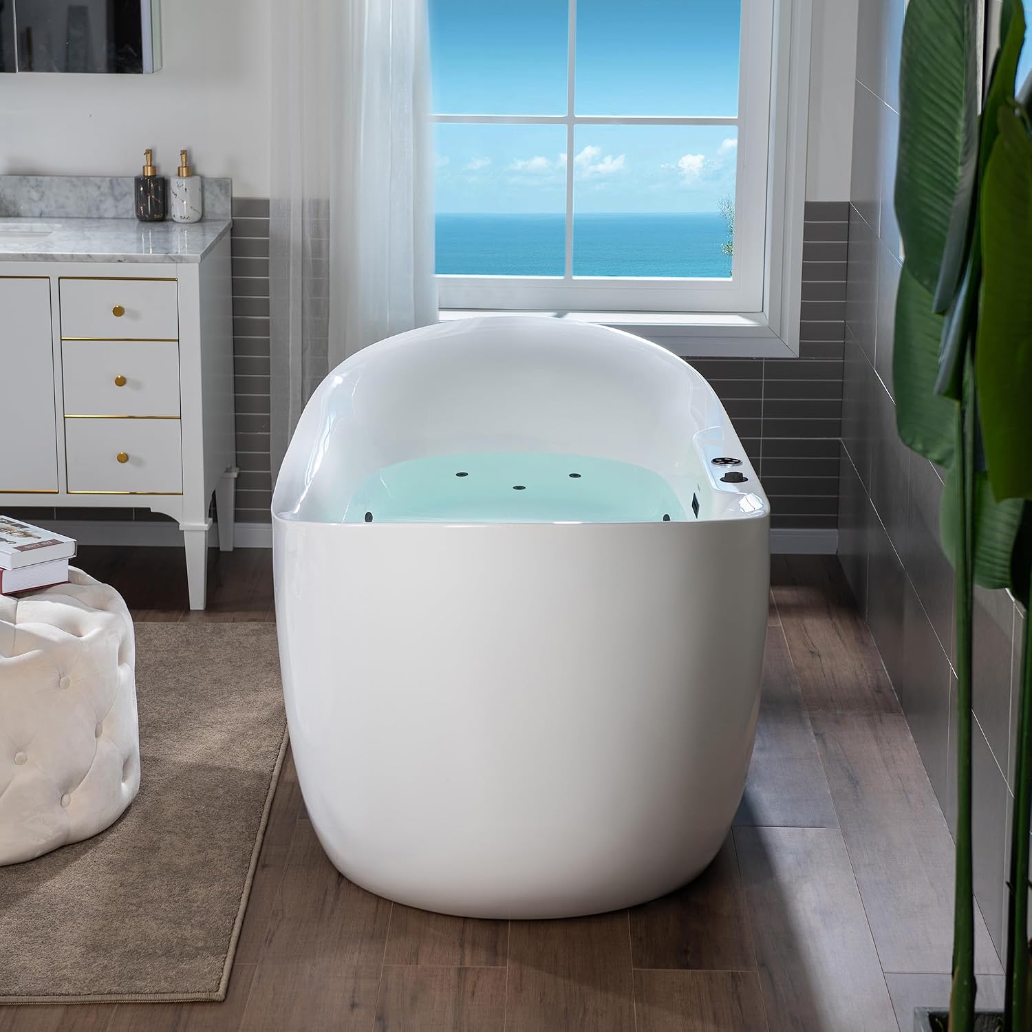 WOODBRIDGE 72' x 35-3/8' Whirlpool Water Jetted and Air Bubble Freestanding Heated Soaking Combination Bathtub with LED control panel,Matte Black drain and overflow,BM400