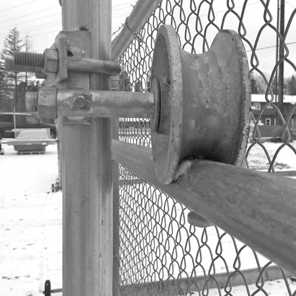6' CHAIN LINK WALL MOUNTED ROLLING GATE HARDWARE KIT: (Chain Link Fence Gate Parts) (6' Rut Runner, 2 Track Wheels, 6 Wall Mounted Track Brackets, 1 Rolo Latch)
