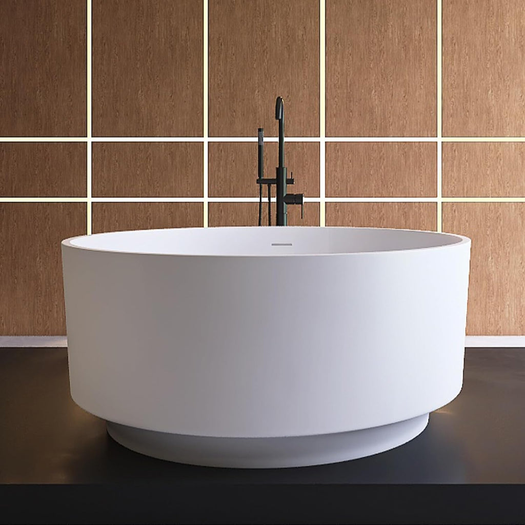 Round Freestanding Tub 49', Solid Surface Bathtub Matte White | Deep Soaking Bathtub, Stone Resin Stand Alone Tub with Overflow and Pop-up Drain, cUPC Certifie