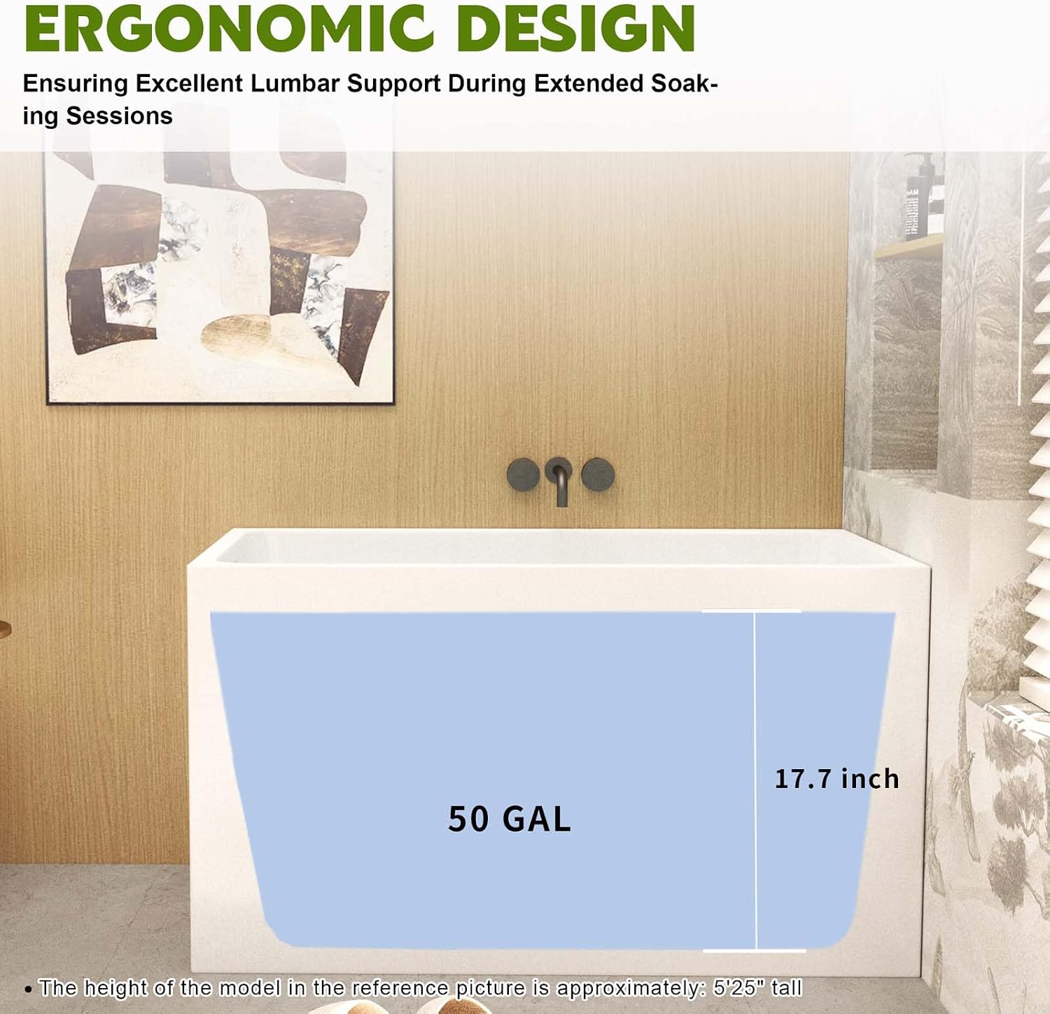 43' Acrylic Freestanding Tub, Square Shape Soaking Bathtub with Chrome Overflow and Left Drain, Free Standing Acrylic Tubs White