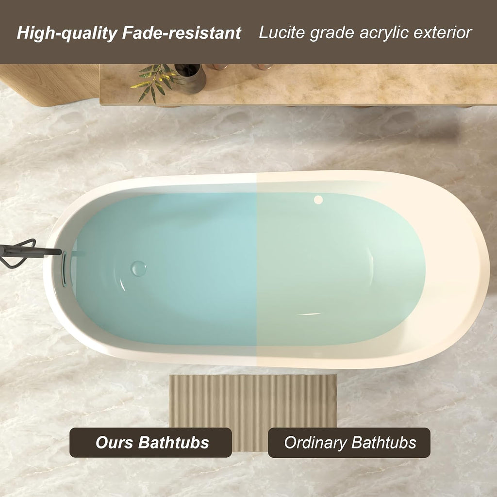 59' Freestanding Slipper Bathtub, Acrylic Soaking Tub with Chrome Overflow & Pop-Up Drain, cUPC Certified Special-Shaped Tub for Modern Bathroom, Gloss White